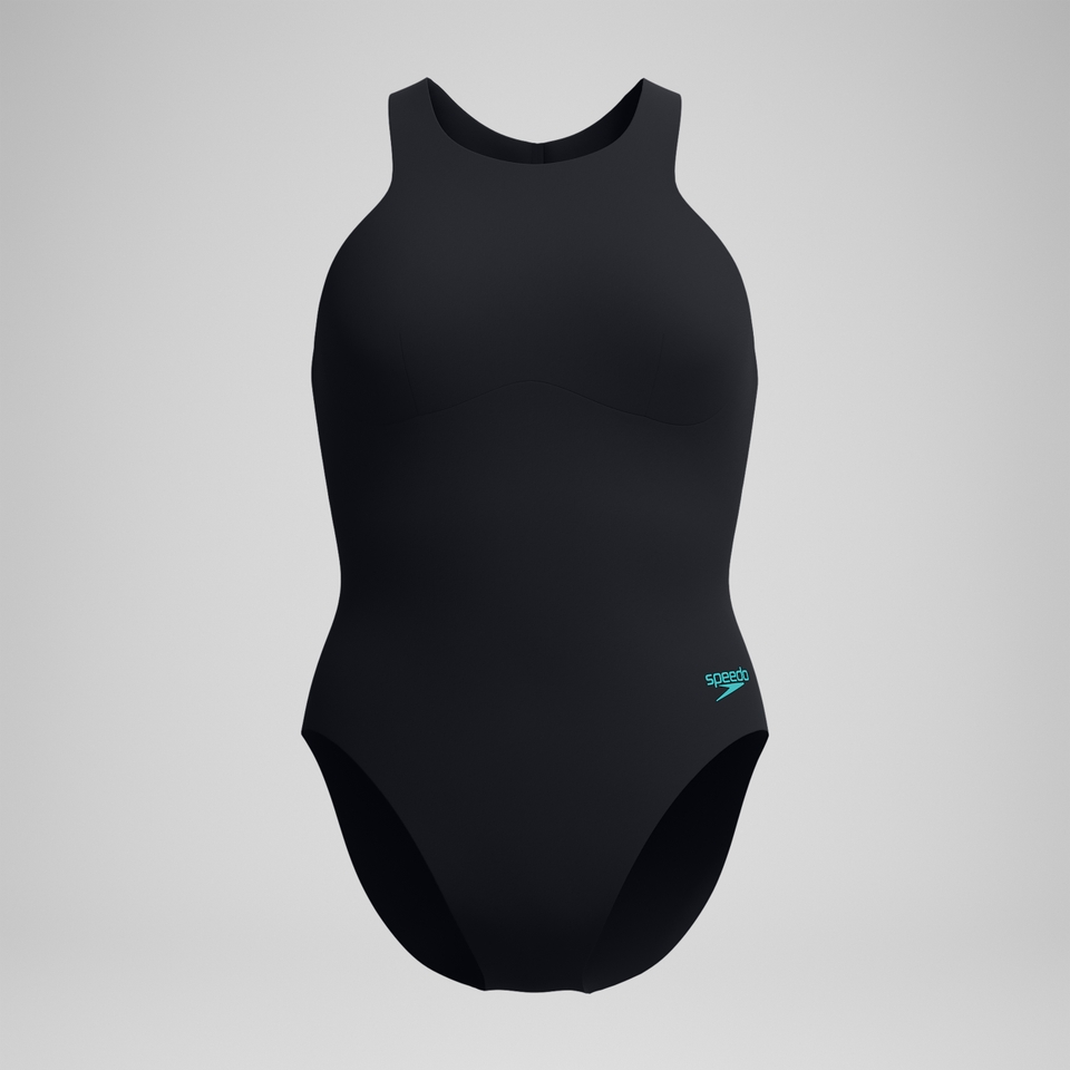 Maillot de bain Femme Racer Zip avec soutien-gorge intégré noir