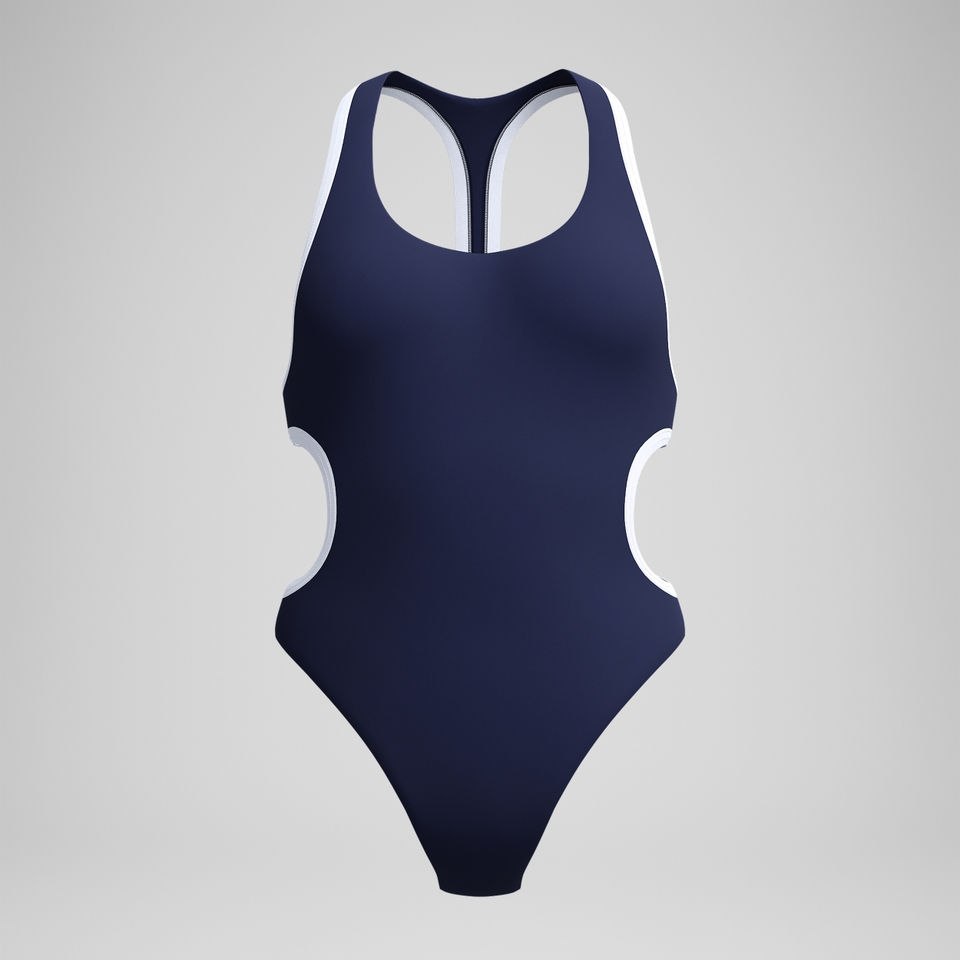 Women's Jetstream Solid Bound Cut Out Swimsuit Navy/White