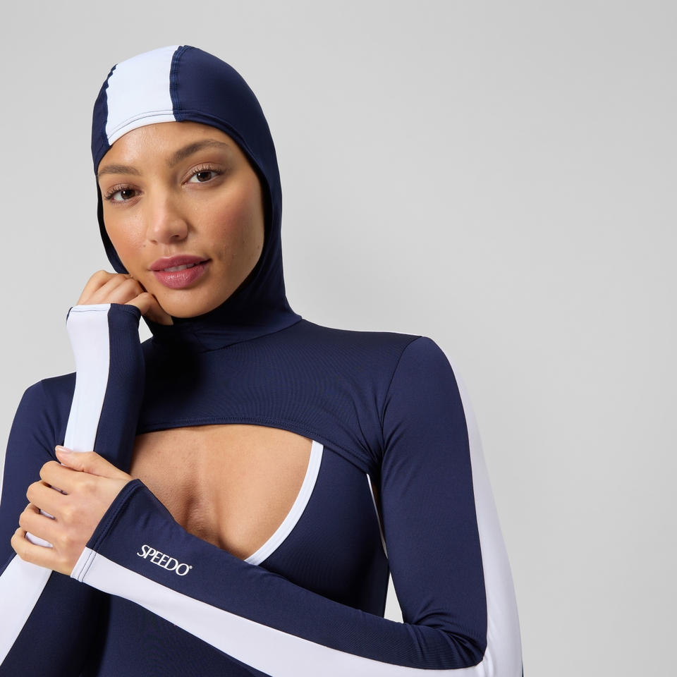 Women's Jetstream Long Sleeve Hooded Shrug Top Navy/White