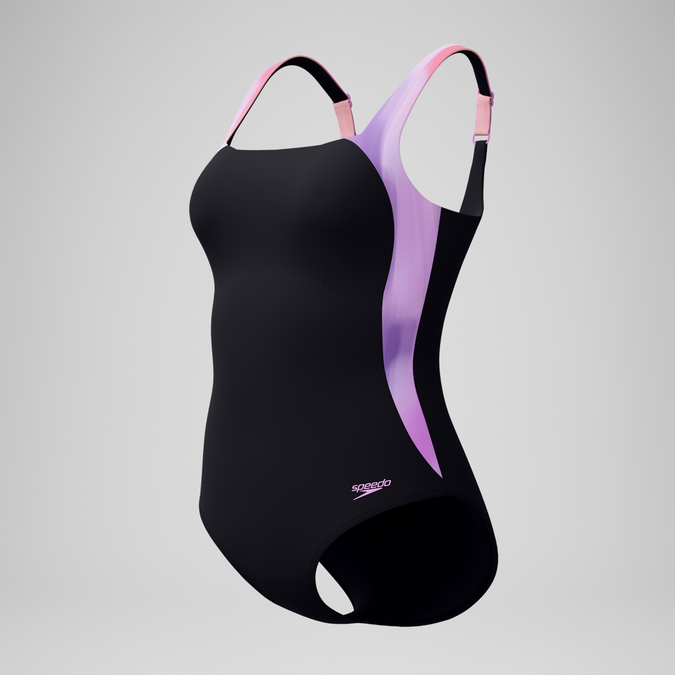 Women's Shaping Printed LunaLustre Swimsuit Black/Pink