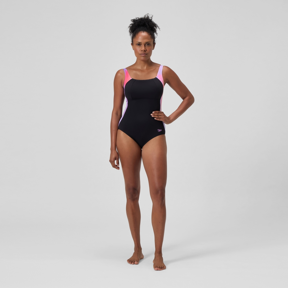 Women's Shaping Printed LunaLustre Swimsuit Black/Pink