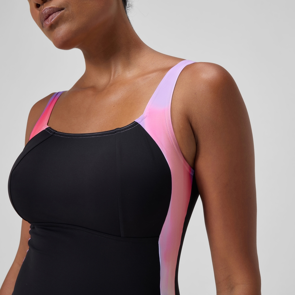 Women's Shaping Printed LunaLustre Swimsuit Black/Pink