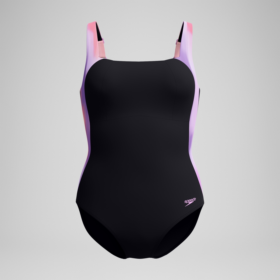 Women's Shaping Printed LunaLustre Swimsuit Black/Pink