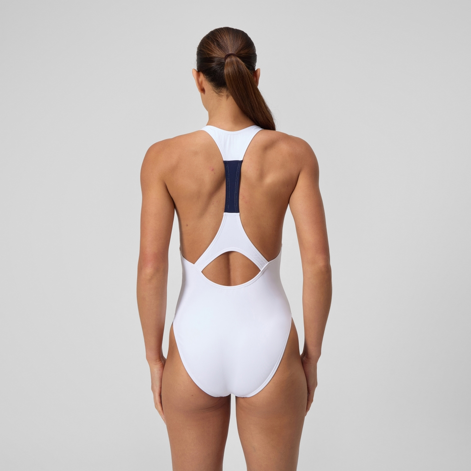 Women's Jetstream Colourblock Logo Racerback Swimsuit White/Navy