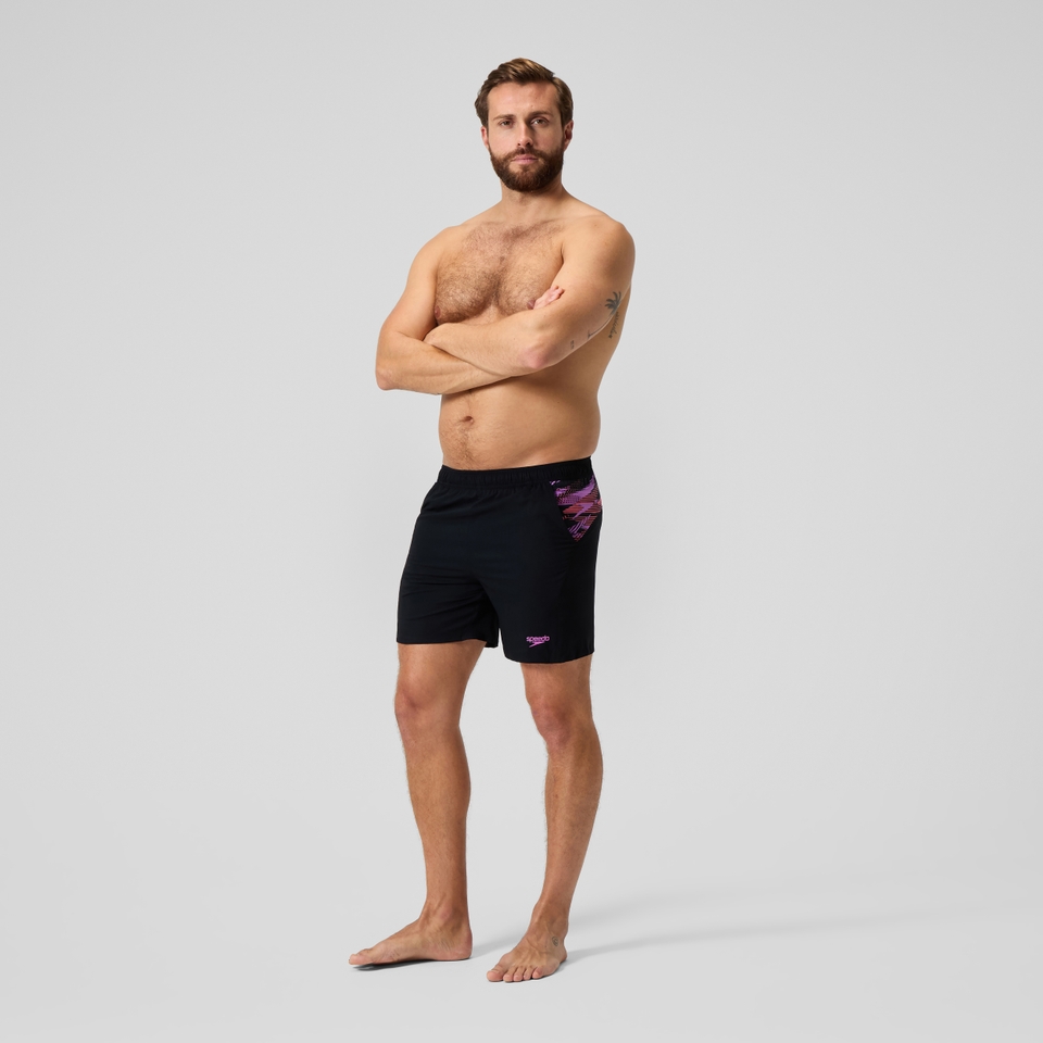 Men's Panel 16" Swim Trunks Black/Pink