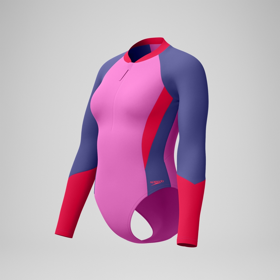 Women's Colourblock Long Sleeve Swimsuit Pink/Purple