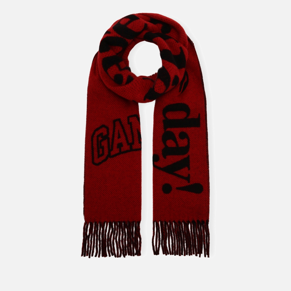 Ganni Recycled Wool-Blend Jacquard Knit Scarf