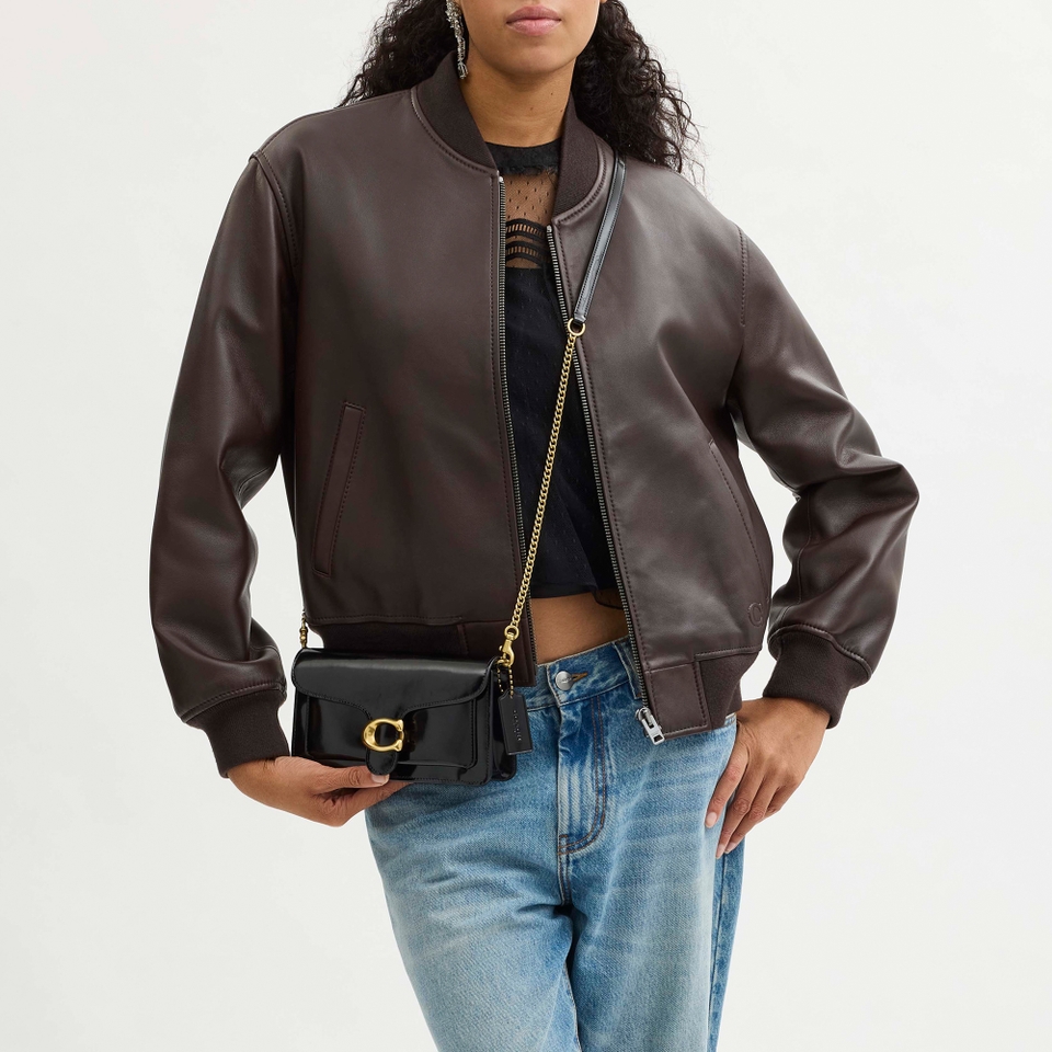 Coach Tabby Spazzolato Leather Chain Clutch