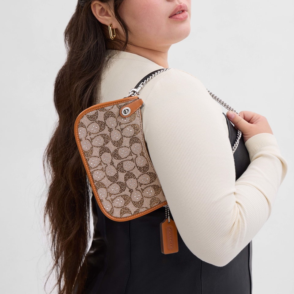 Coach Crystal Signature Logo-Jacquard Swinger 20 Bag