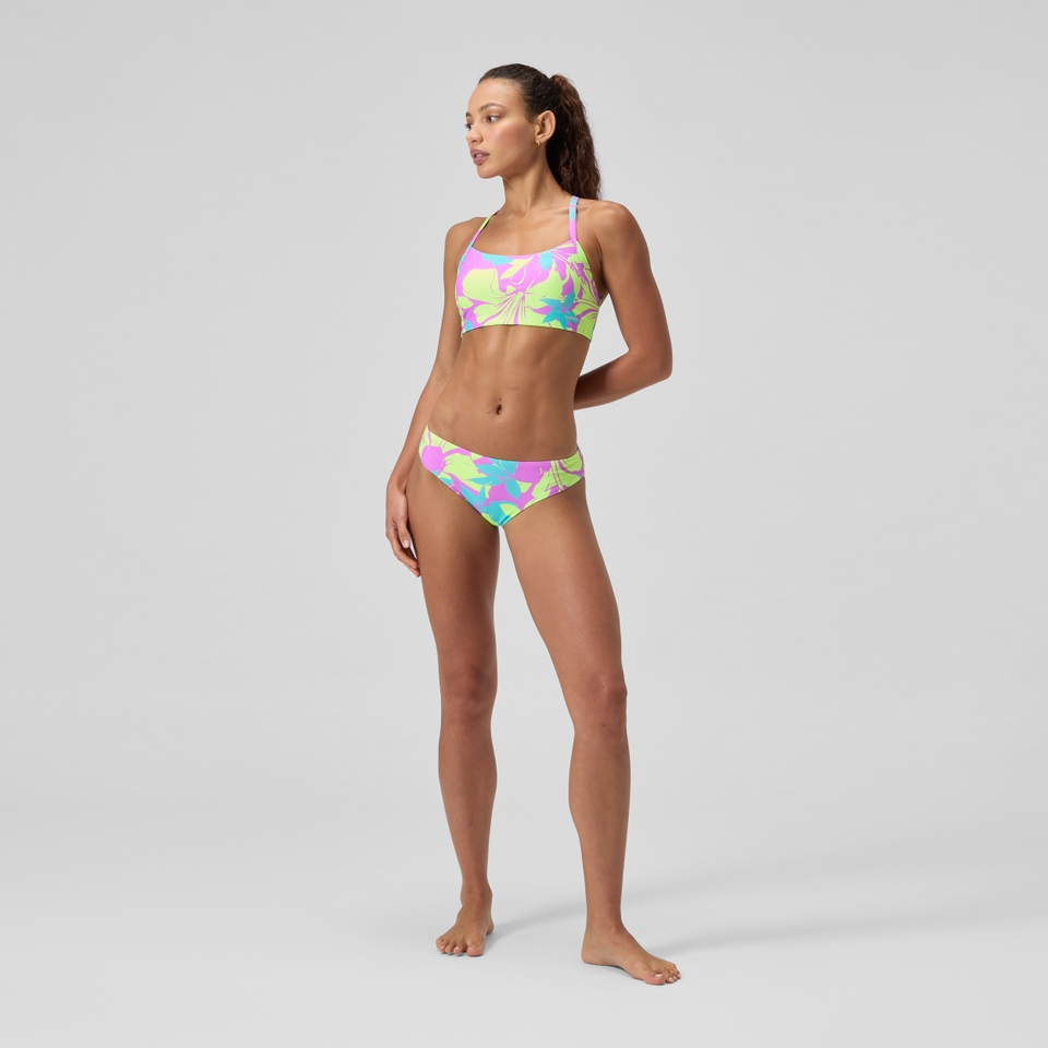 Women's Printed Racerback Bikini Top Blue/Yellow