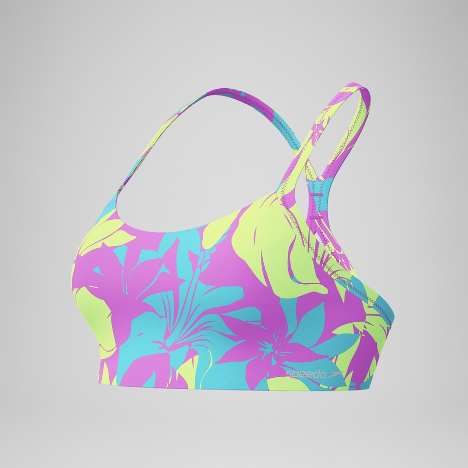 Women's Printed Racerback Bikini Top Blue/Yellow
