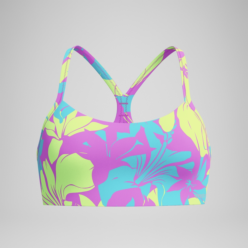 Women's Printed Racerback Bikini Top Blue/Yellow