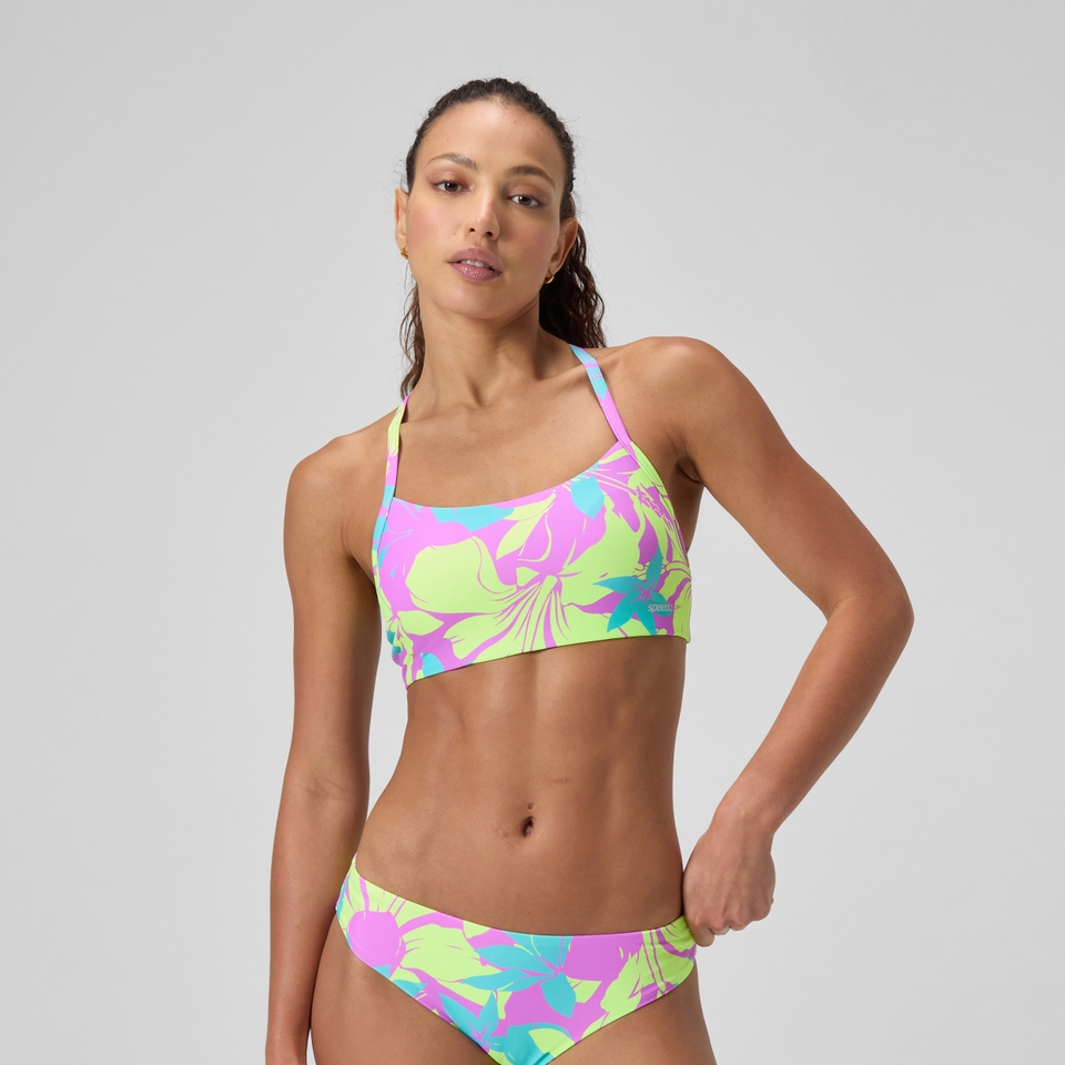Women's Printed Racerback Bikini Top Blue/Yellow