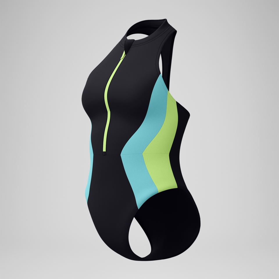 Maillot de bain Femme Colourblock zippé noir