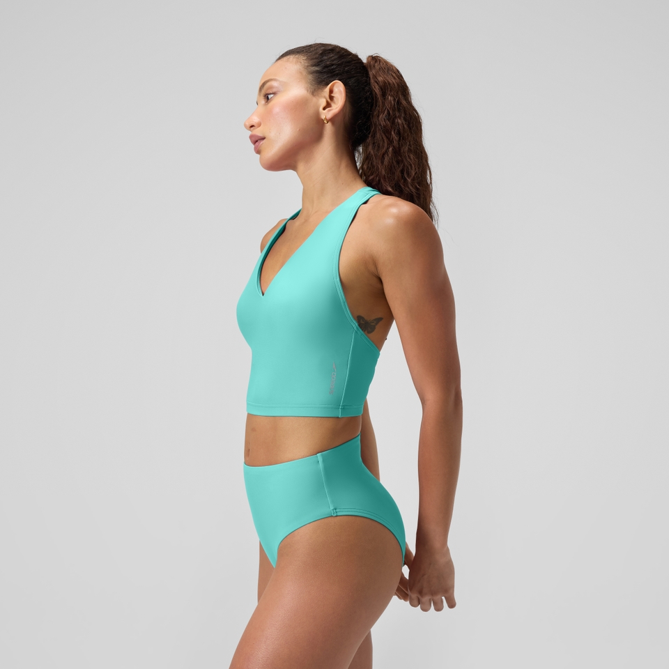 Women's Solid Racerback Bikini Crop Top Teal