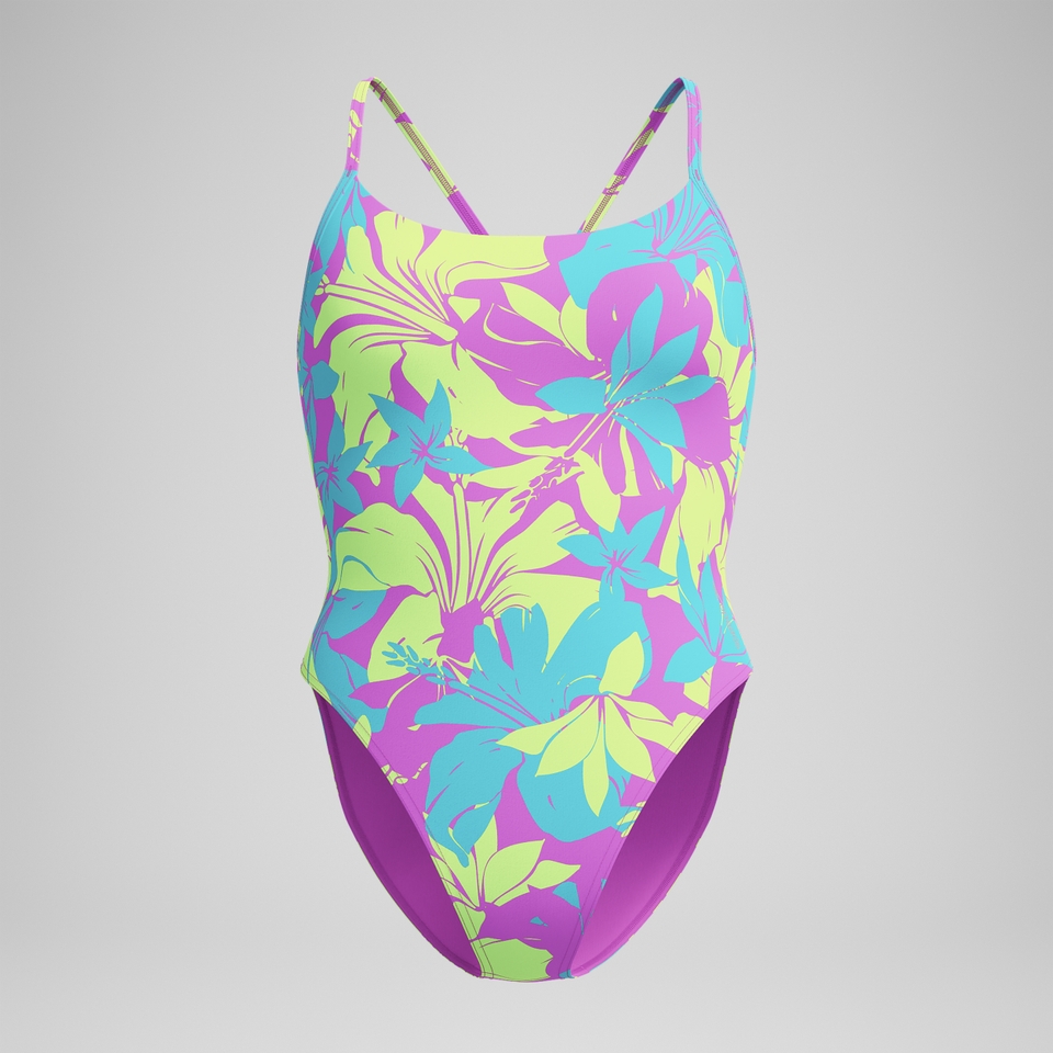 Women's Printed Racerback One Piece Pink/Yellow