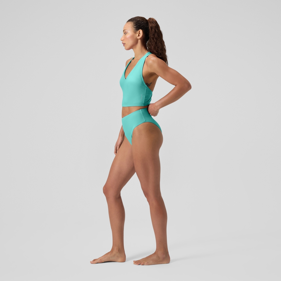 Women's Solid Hi Waist Bikini Bottom Turquoise