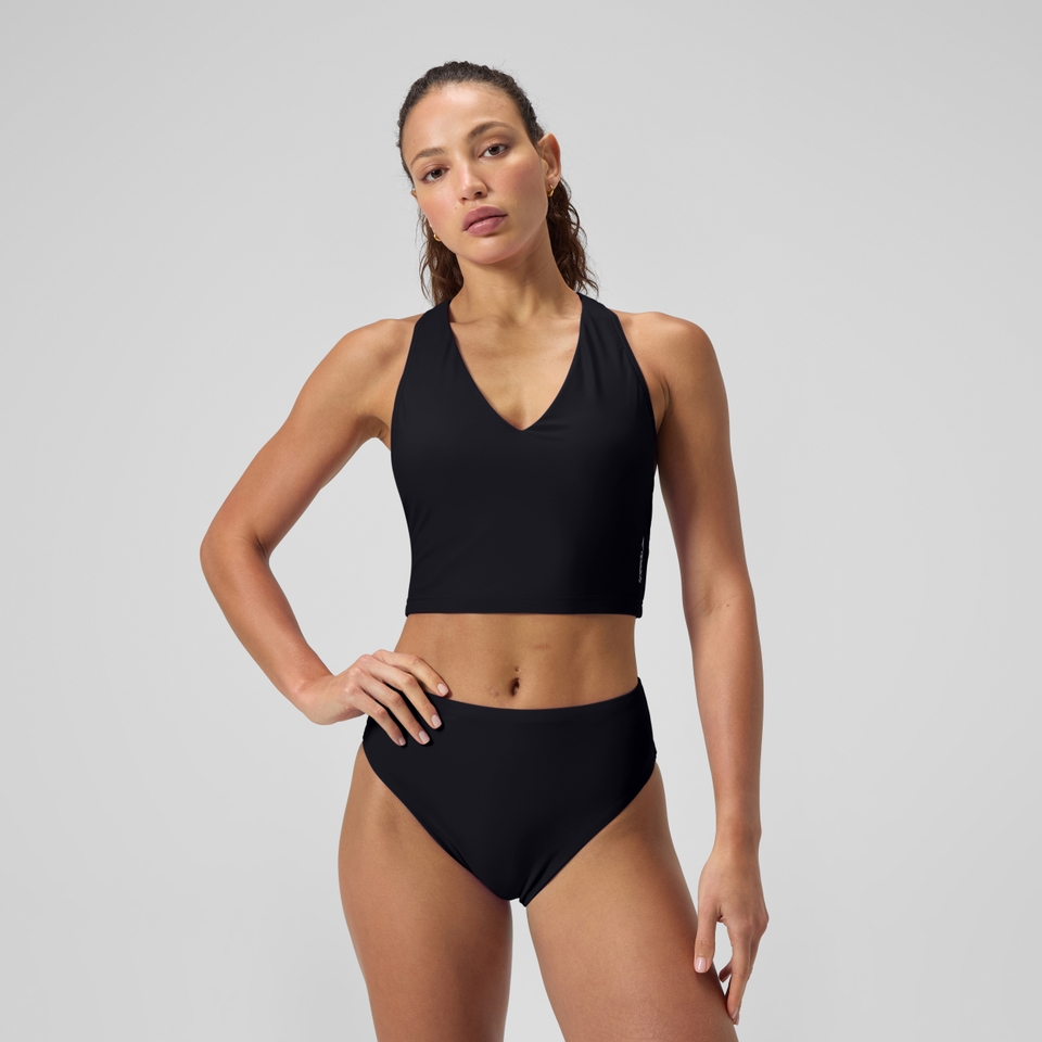 Women's Solid Racerback Crop Top Black