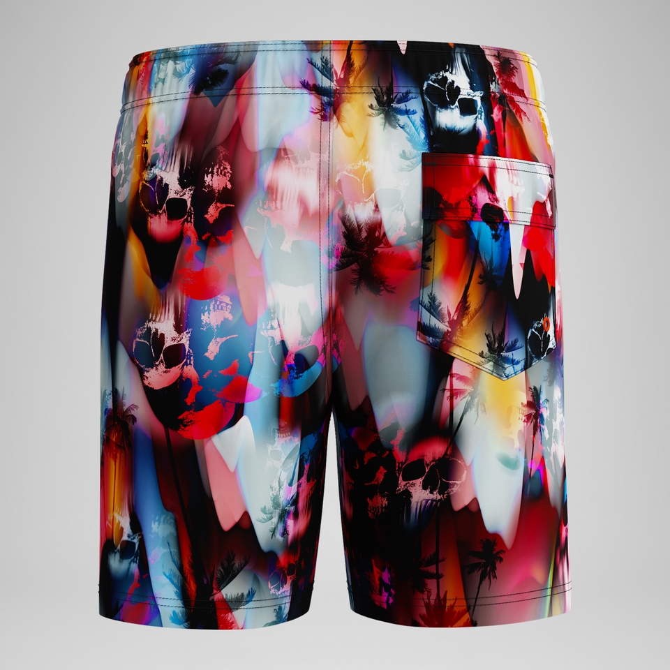 Short de bain Garçon 38 cm imprimé noir/rouge