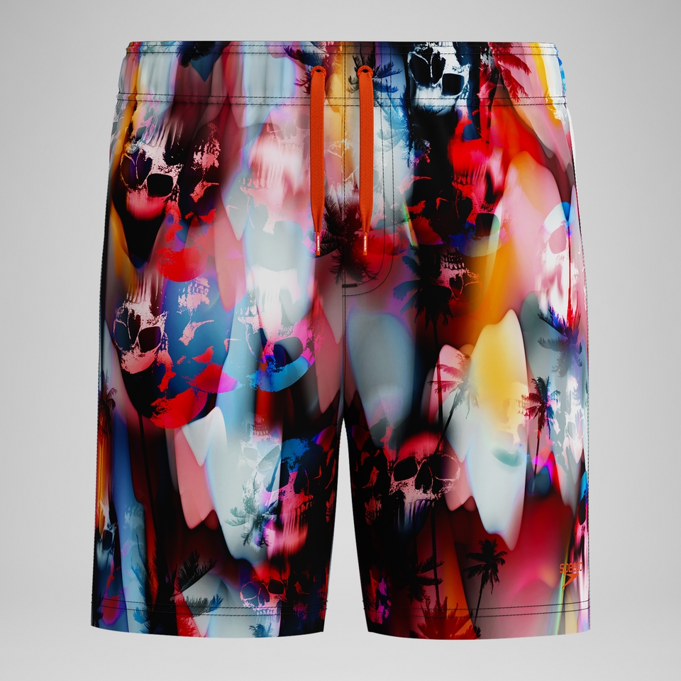 Short de bain Garçon 38 cm imprimé noir/rouge