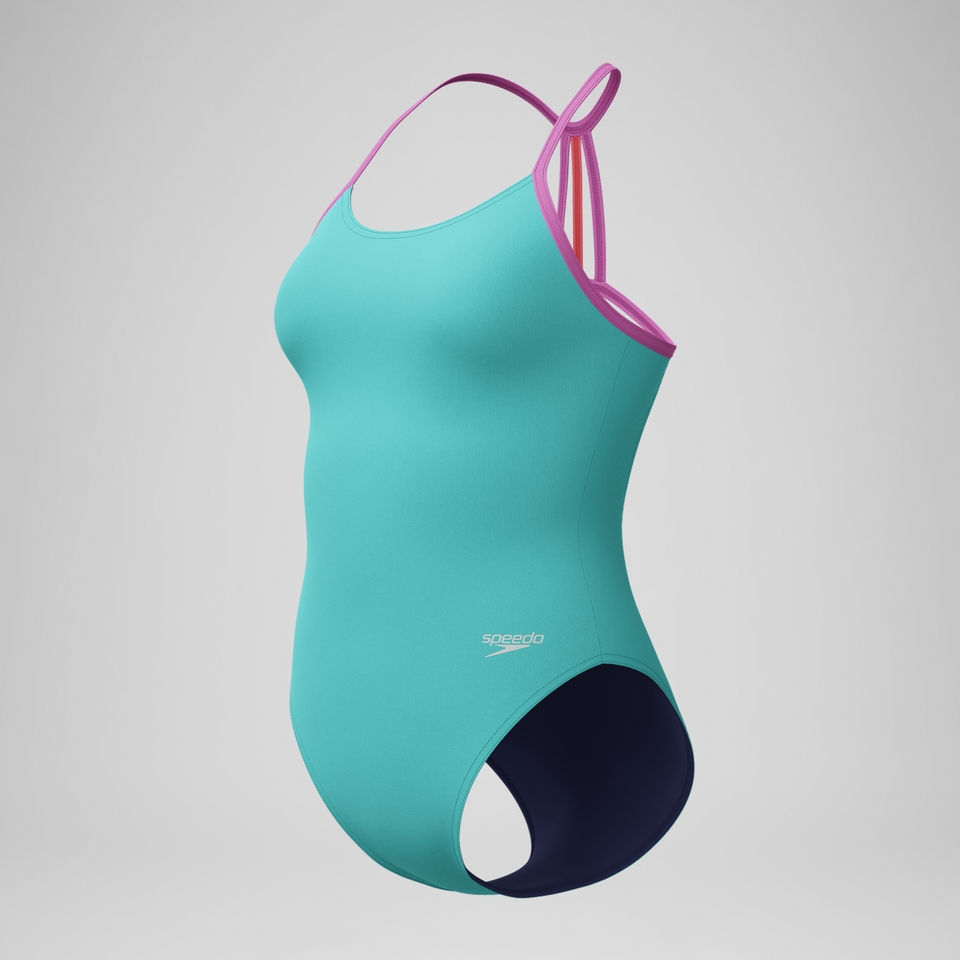 Girls' Club Training Solid Lane Line Back Swimsuit Turquoise/Pink