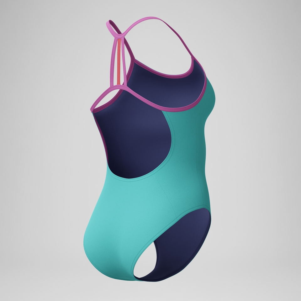 Girls' Club Training Solid Lane Line Back Swimsuit Turquoise/Pink