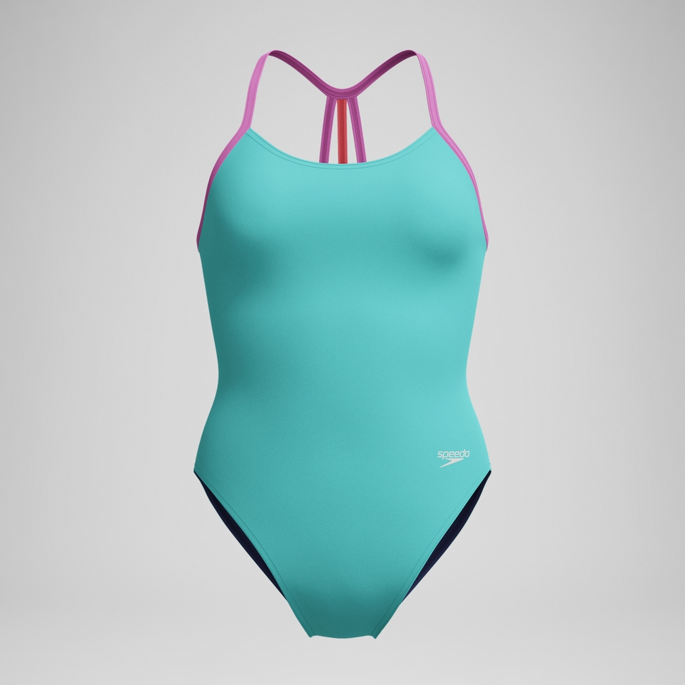 Girls' Club Training Solid Lane Line Back Swimsuit Turquoise/Pink