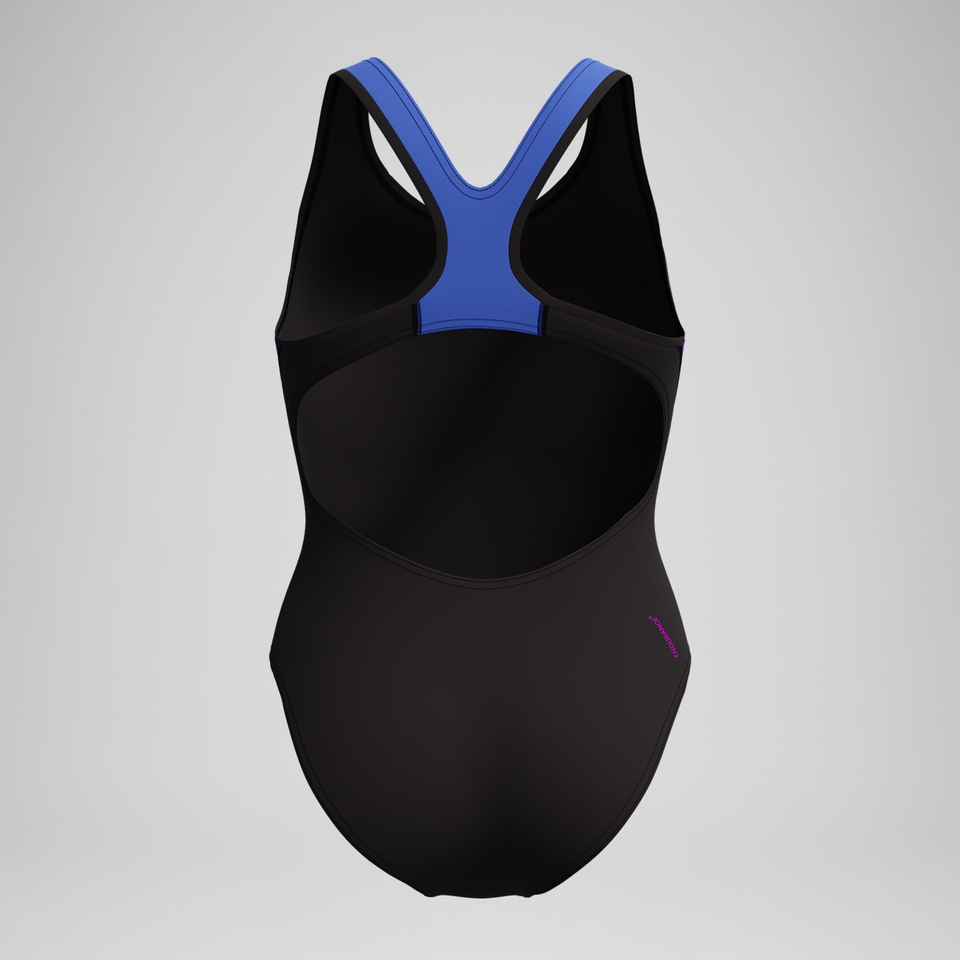 Placement Laneback-Badeanzug Schwarz/Blau für Damen
