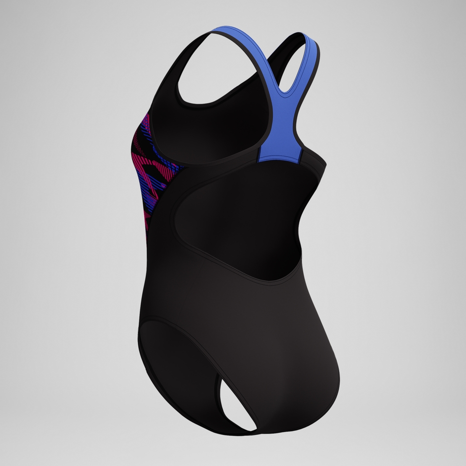 Placement Laneback-Badeanzug Schwarz/Blau für Damen