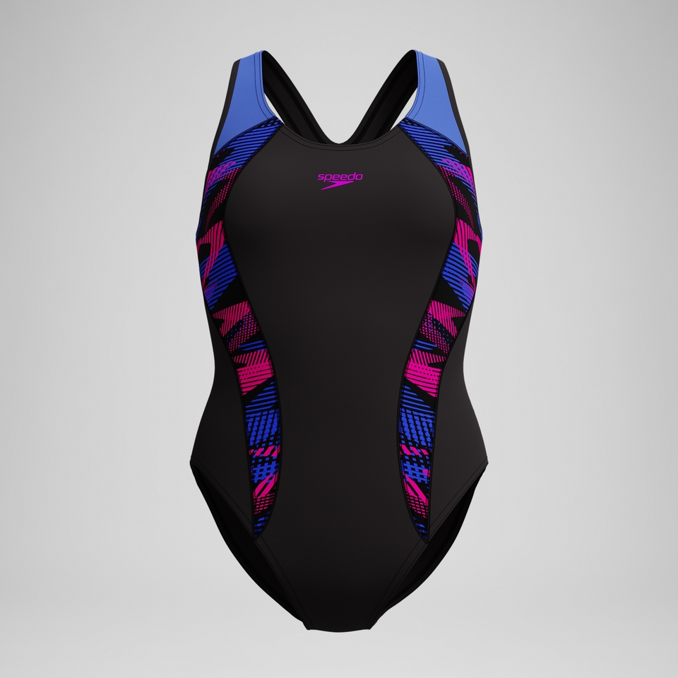 Placement Laneback-Badeanzug Schwarz/Blau für Damen