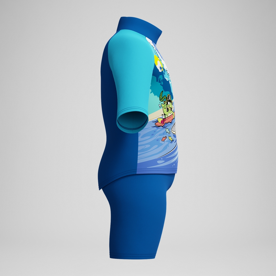 Schwimmlern-Sonnenschutz Oberteil & Shorts Blau für Jungen