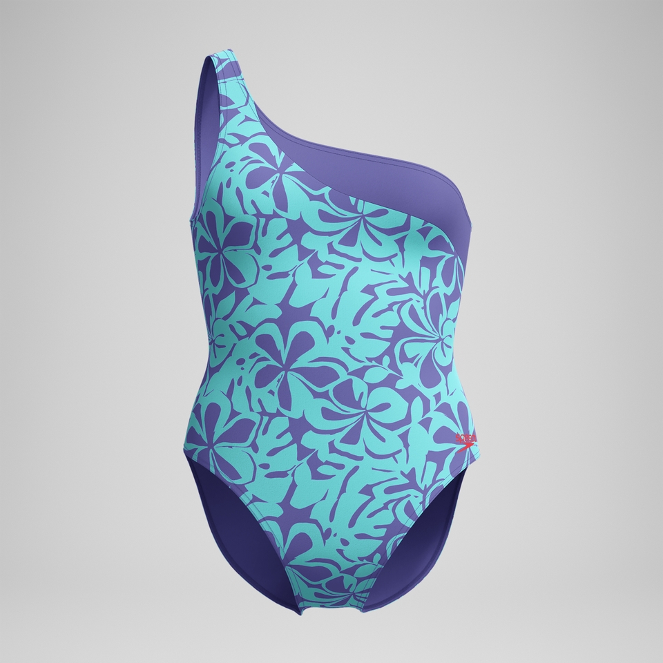 Bedruckter asymmetrischer Badeanzug Blau/Grün für Damen