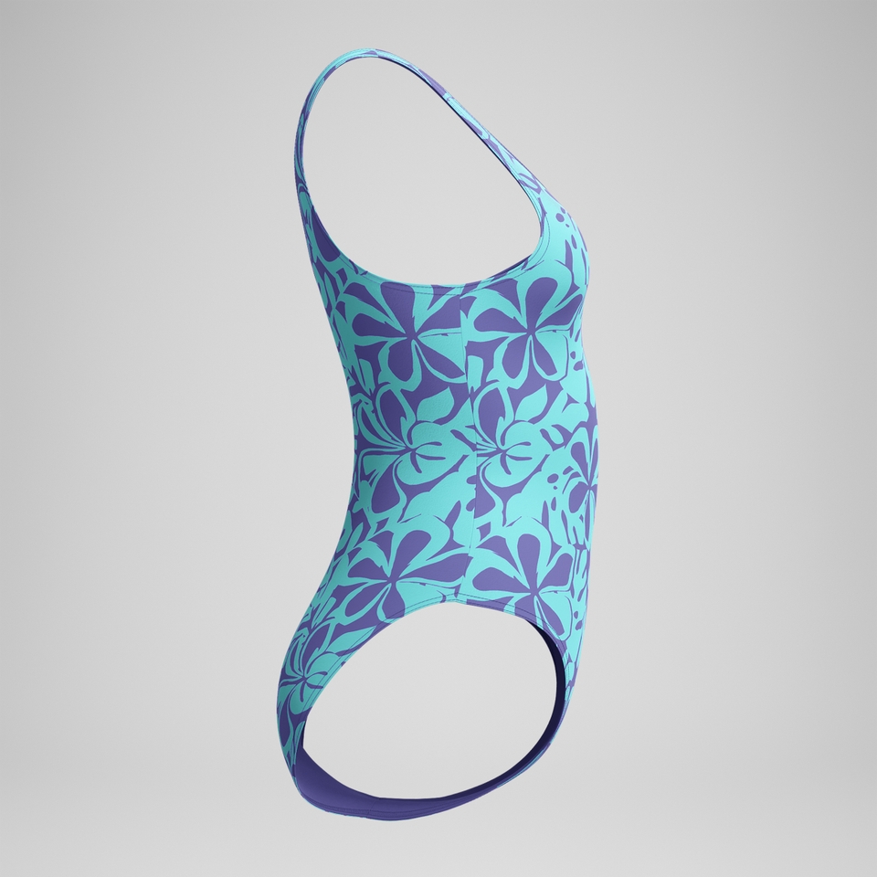 Bedruckter asymmetrischer Badeanzug Blau/Grün für Damen