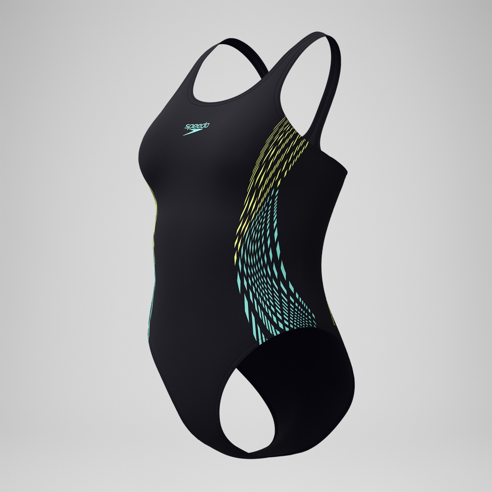 Women's Placement Muscleback Swimsuit Black/Yellow