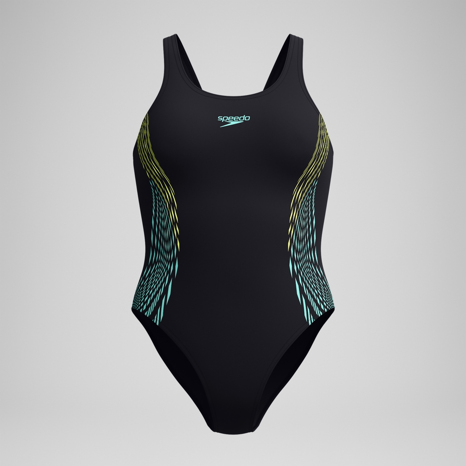 Women's Placement Muscleback Swimsuit Black/Yellow