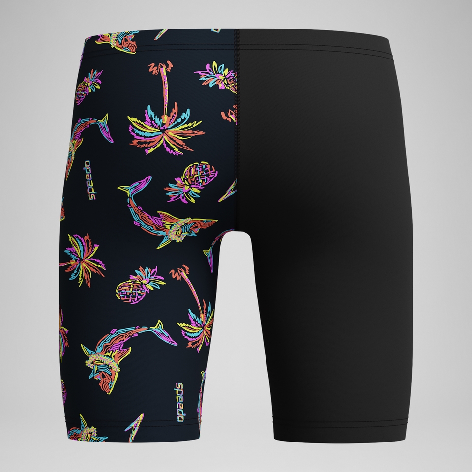 Bedruckte Schwimmhose mit V-Cut Schwarz für Jungen