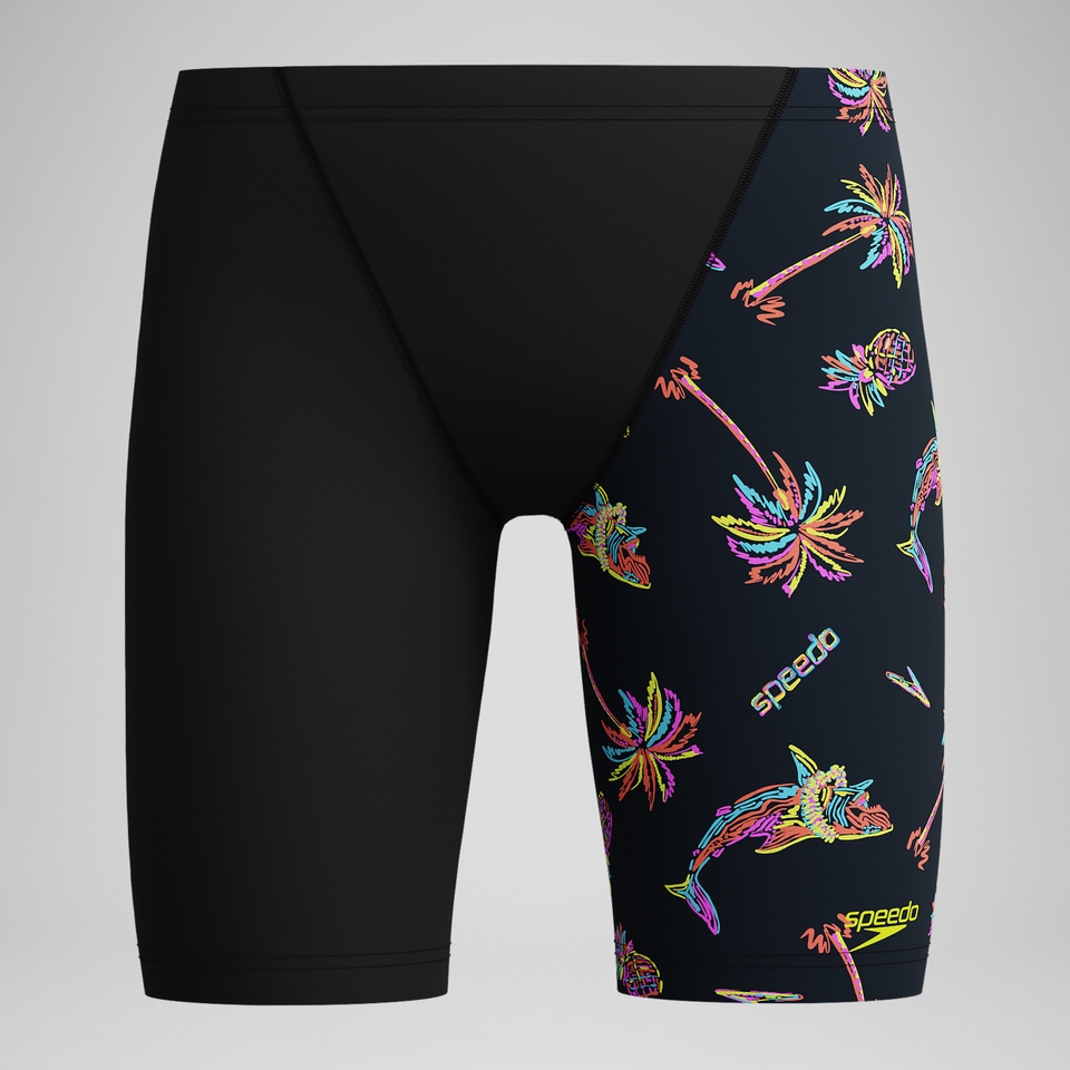 Bedruckte Schwimmhose mit V-Cut Schwarz für Jungen