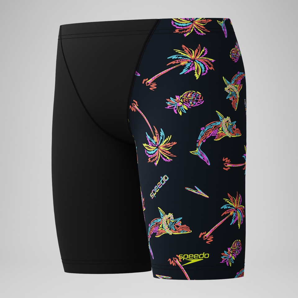 Bedruckte Schwimmhose mit V-Cut Schwarz für Jungen