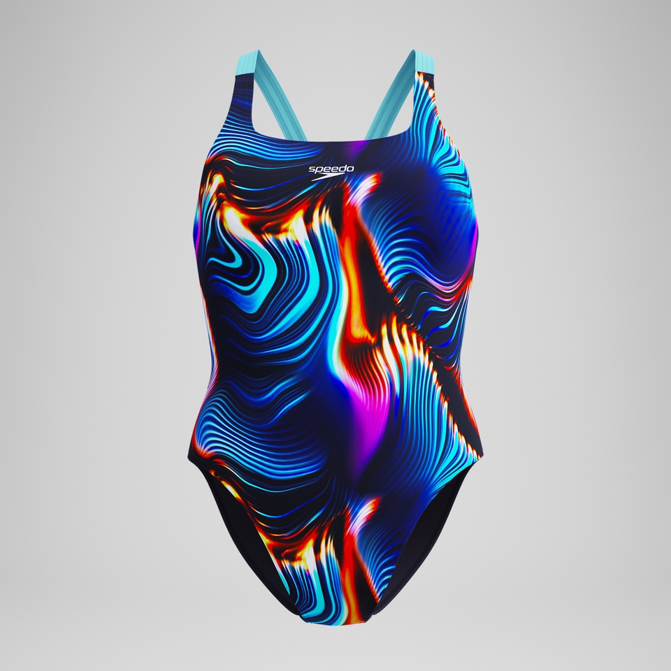 Maillot de bain Femme Club Training Leaderback imprimé noir/bleu