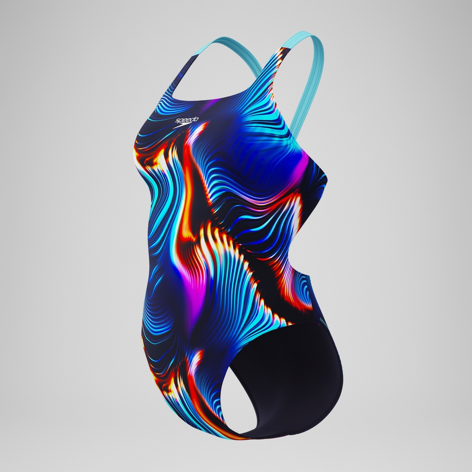 Maillot de bain Femme Club Training Leaderback imprimé noir/bleu