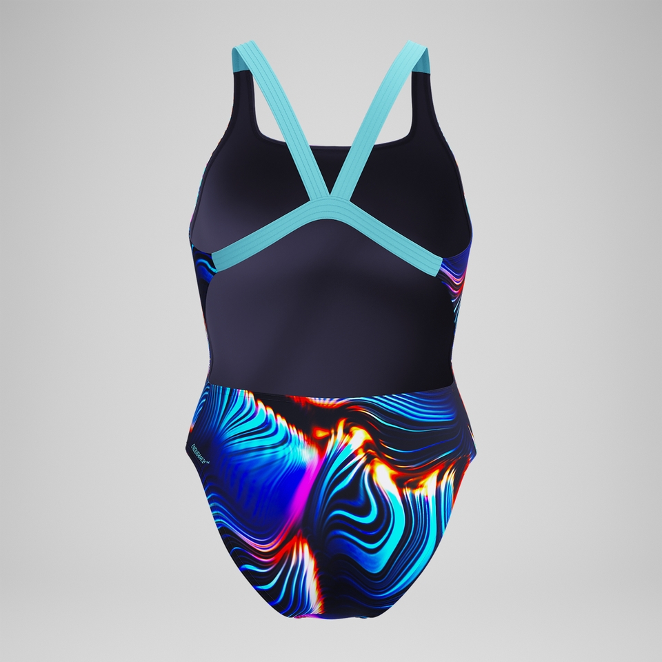 Maillot de bain Femme Club Training Leaderback imprimé noir/bleu