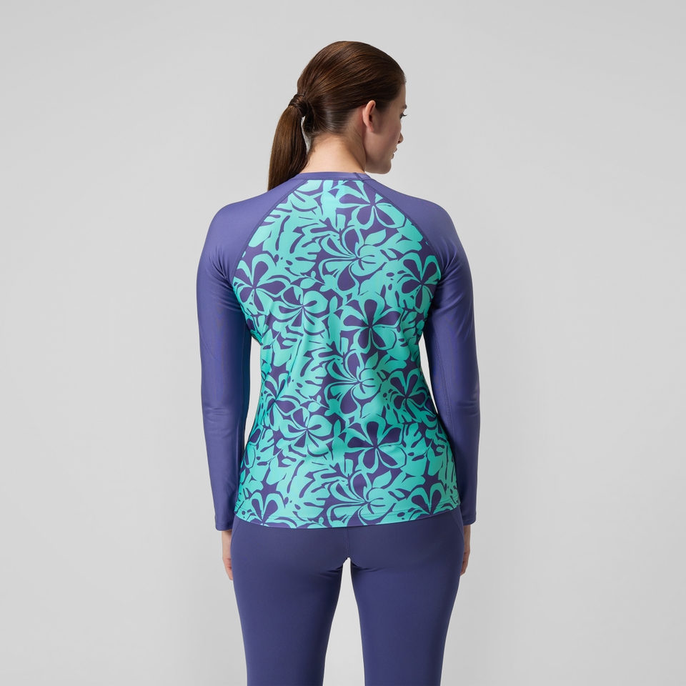 Bedrucktes langärmliges Rash-Top Blau/Grün für Damen