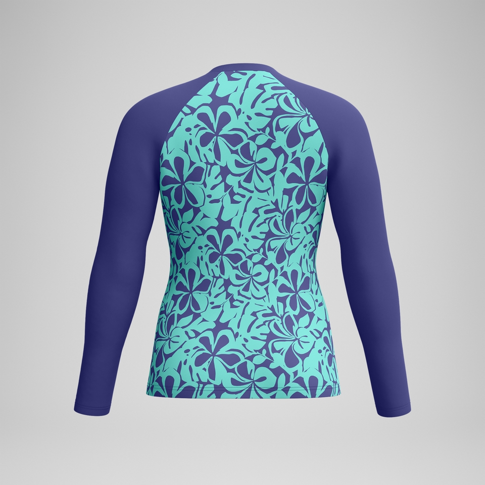 Bedrucktes langärmliges Rash-Top Blau/Grün für Damen