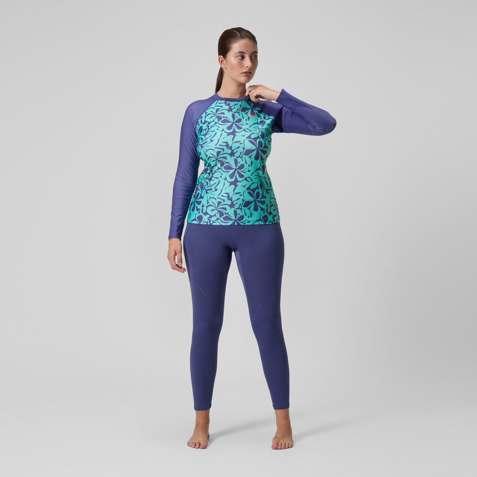 Bedrucktes langärmliges Rash-Top Blau/Grün für Damen
