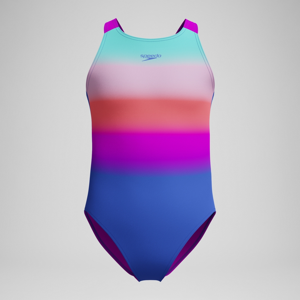 Bedruckter Pulseback-Badeanzug Blau/Pink für Mädchen