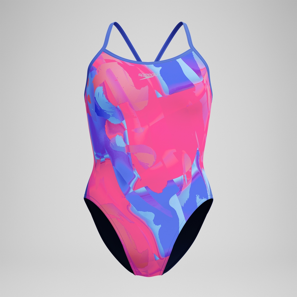 Maillot de bain Femme Club Training Turnback imprimé bleu/rose