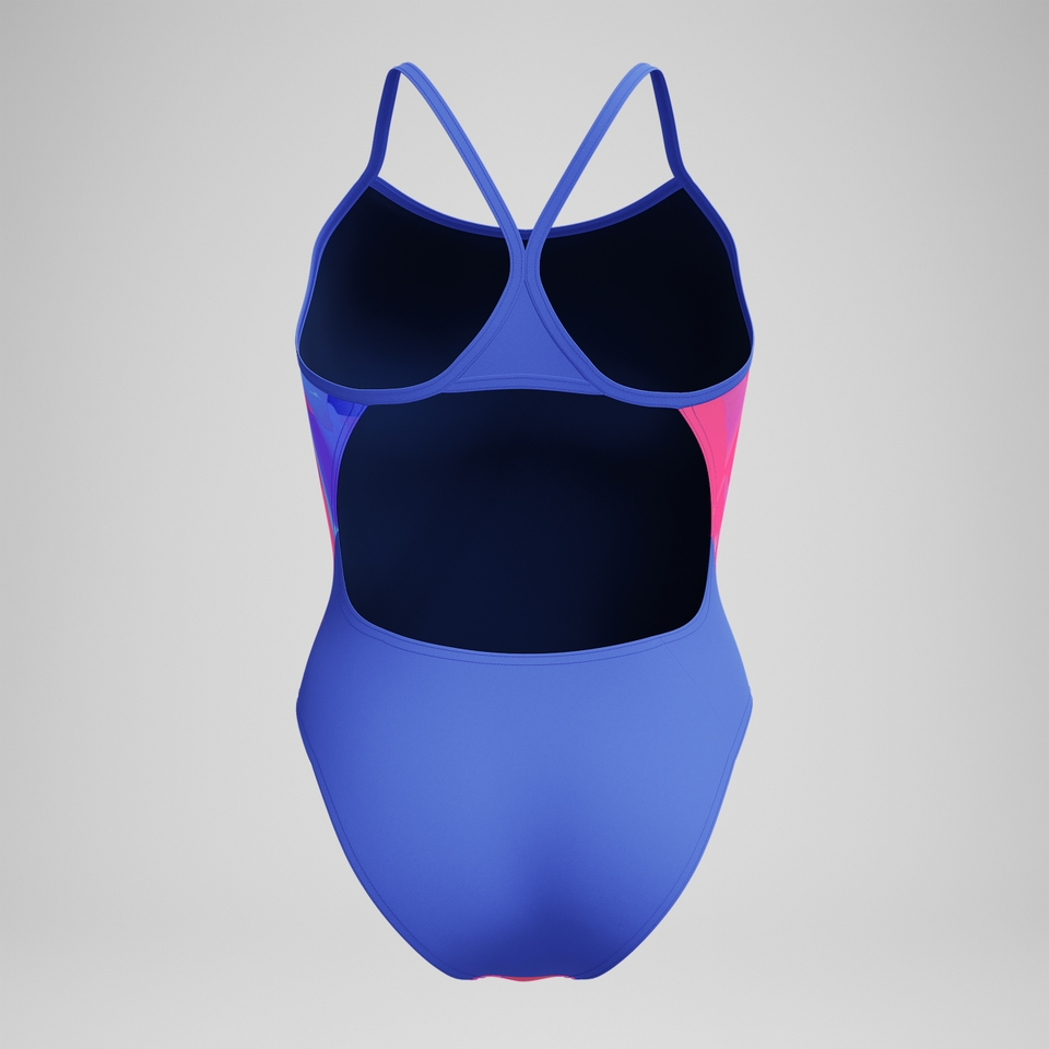 Club Training Bedruckter Turnback-Badeanzug Blau/Pink für Damen