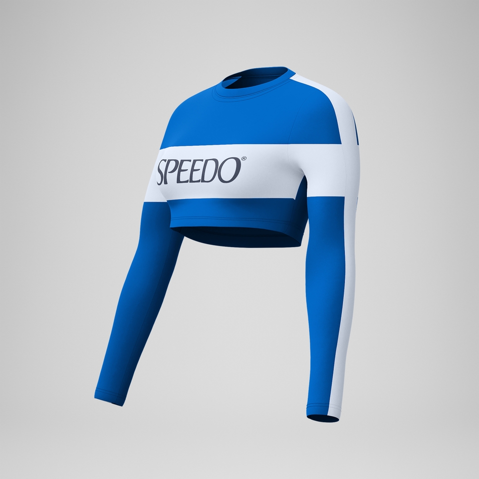 Women's Jetstream Long Sleeve Colorblock Crop Rashguard Blue