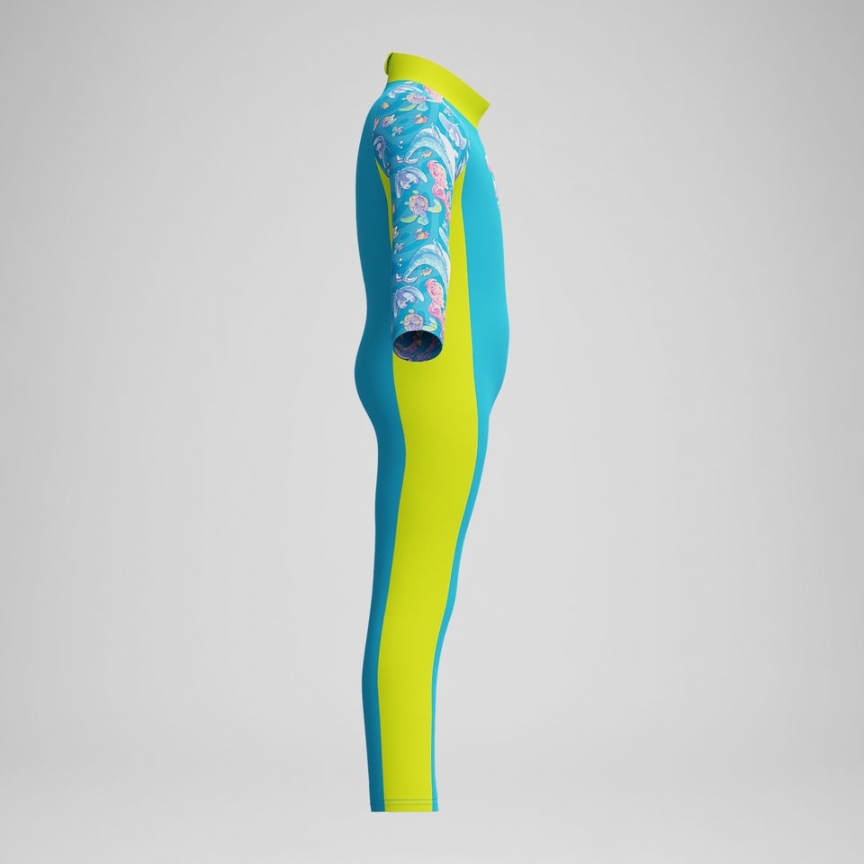Bedruckte Schwimmlern-Badehose Blau/Gelb für Jungen