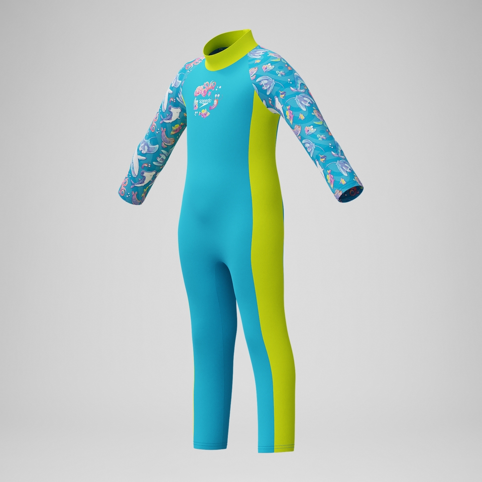 Bedruckte Schwimmlern-Badehose Blau/Gelb für Jungen